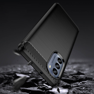 Futrollë telefoni Hurtel Carbon Case për Motorola Moto G62 5G, silikon i butë, pamje karbon, e zezë
