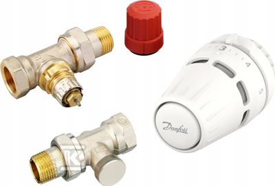 Set valvule termostatike Danfoss Regus RA-N RLV-S, drejt, e bardhë