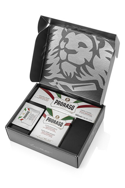Set për trup Proraso Sensittive, krem rroje 150 ml + balsam pas rrojës 100 ml