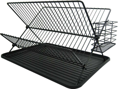Tharëse enësh Vilde Dish Drainer, 45x32x25.5 cm, metal me tabaka plastike, e zezë