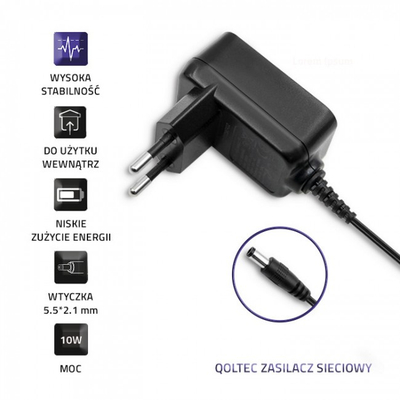 Karikues Qoltec për DC-in, 2 A, 10W, i zi