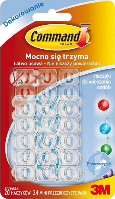 Grepa ngjitës Command 17026CLR, 20 copa, shirita mini 24 copa, transparent