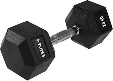 Hantel HMS Hex Pro, 20 kg, me gomë, i zi