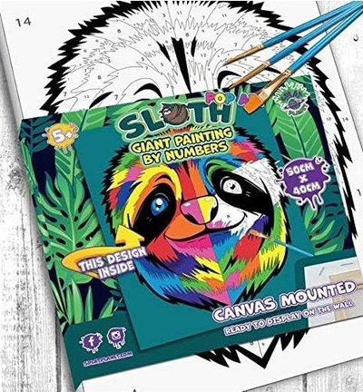 Set pikture me numra Splat Planet Sloth, kanavacë 50x40cm, me bojëra akrilike, shumëngjyrësh