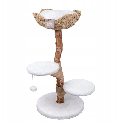 Post gërvishtës për mace Barry King, 100 cm, me shportë dhe dy shtretër, bezhë dhe i bardhë