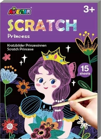 Libër kreativ Avenir Mini Scratch Book Princess, për kalamaj, format i vogël, shumëngjyrësh