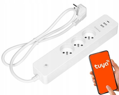 Zgjatues smart Orno Tuya Wi-Fi, 3 priza, 2 x USB, 1.8 m, i bardhë
