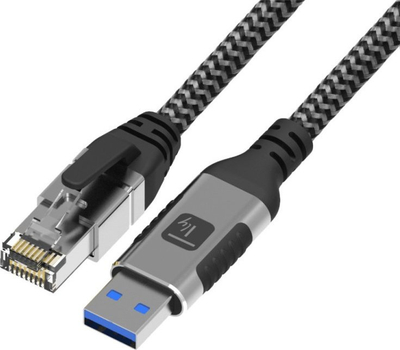 Kabllo rrjeti Techly USB 3.2 Type A në Ethernet RJ45, CAT6, 1000 Mbit/s, 3m, argjendtë me të zezë