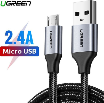 Kabllo USB Ugreen, USB-A në microUSB, 0.25 m, e zezë