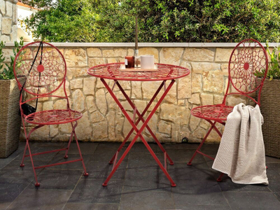 Set bistrot Beliani Scario, metal palosës, 2 karrige 1 tavolinë, i kuq
