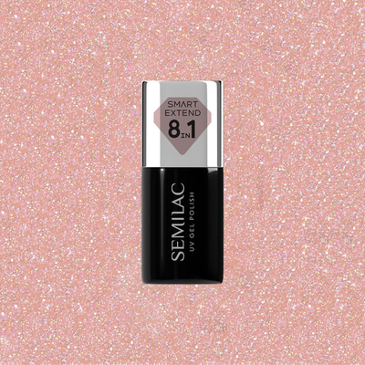 Llak gjysmë-permanent Semilac Smart Extend 8in1 804, glitter bezhë e çelët