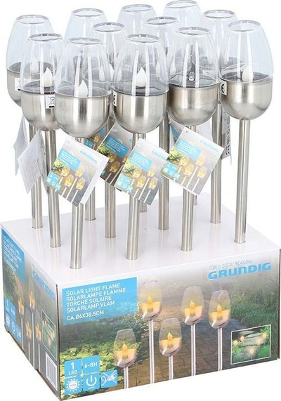 Lampë dielli Grundig Solar Light Flame, LED, 38.5 cm, argjendi