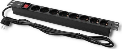 Продолжен приклучок за шкаф РАК Qoltec PDU 1U, 8x SCHUKO, 16A, 2m, црна