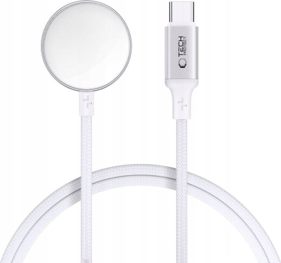 Karikues magnetik Tech-Protect UltraBoost MC02, USB-C, 100cm, i bardhë, për Apple Watch