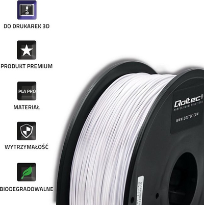 Filament 3D Qoltec Professional PLA Pro, 1.75mm, 1kg, i bardhë