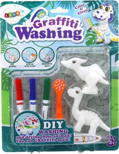 Set lodrash DIY Leantoys Graffiti Washing Dinosarë, 2 figura, e bardhë