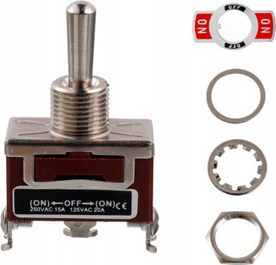 Çelës levë ON OFF ON, 250VAC 15A, metalik