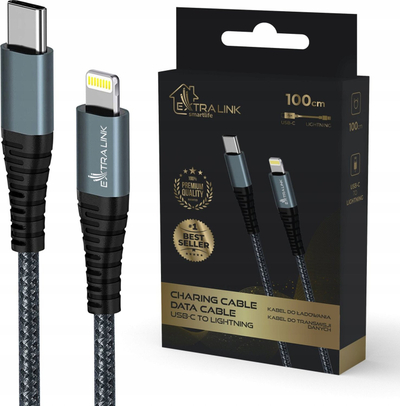 Kabllo USB Extralink Smart Life, USB C me Lightning, 100 cm, 27W, e zezë