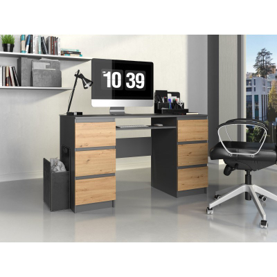 Tavolinë pune Topeshop Kuba Desk, 130x51 cm, 6 sirtarë, antracit