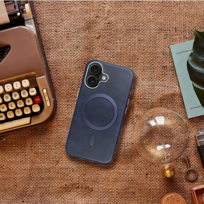 Maska за телефон OEM Gentleman Mag Cover за iPhone 12 Pro, компатибилна со MagSafe, еко-кожа, темно сина