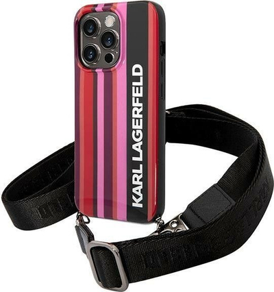 Futrollë Karl Lagerfeld KLHCP14LSTSTP për iPhone 14 Pro, hardcase, me rrip, rozë