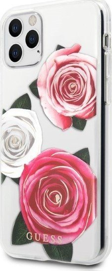 Kapak telefoni Guess Flower Desire, për iPhone 11 Pro, TPU, transparent rozë e bardhë