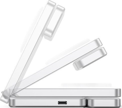 Karikues wireless Mobile Origin Qi2 CompactStand 3in1, MagSafe, palosës, i bardhë argjend