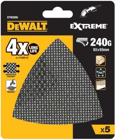Letërgërryese delta DeWalt Extreme Mesh, 93 x 93mm, 240g, set me 5 copa
