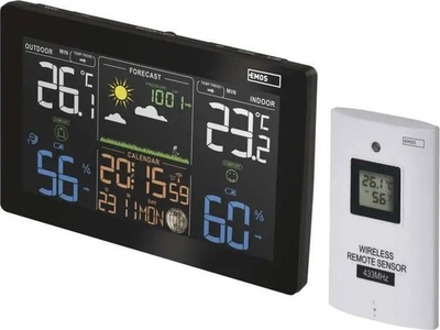 Stacion moti EMOS Home E5111, ekran me ngjyra, sensor wireless, i zi