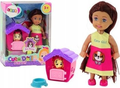 Set lodër gocë kukull Cute Girl me qenush, shpi qeni, shumëngjyrësh