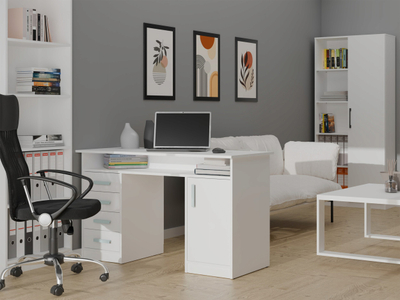 Tavolinë pune Topeshop ADA Desk, 125 cm, 4 sirtarë me dollap me rafte, e bardhë