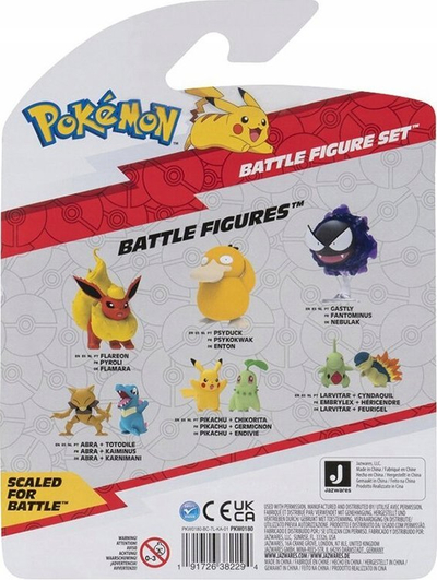 Set figura Pokémon Jazwares Battle, Boltund 3", Squirtle 2", Machop 2", shumëngjyrësh