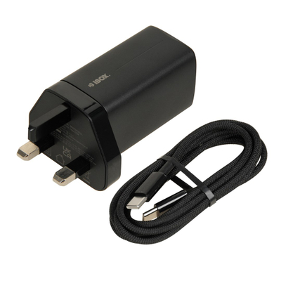 Karikues universal IBox C-65, GaN 65W, prizë UK, i zi