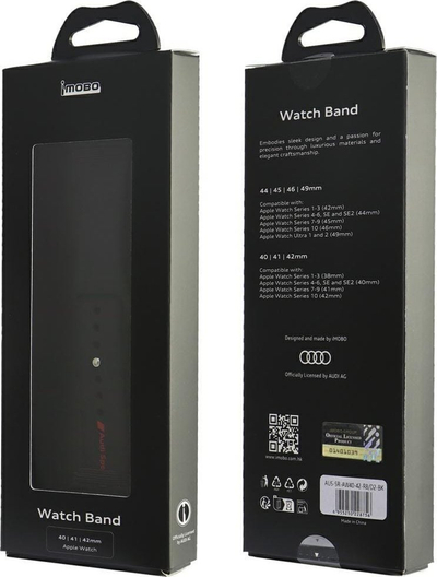 Rrip dore Audi Sport për Apple Watch, silikon, 40 41 42mm, i zi me logo të kuqe