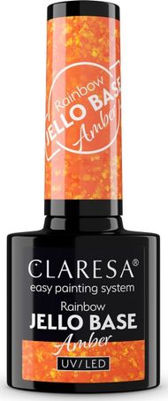 Bazë manikyri xhel Claresta Rainbow Jello Amber, 5ml, efekt me shkëlqim, portokalli