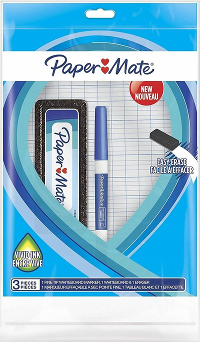 Set marker për tabelë Paper Mate PM, majë e hollë, me fshirëse, i kaltër