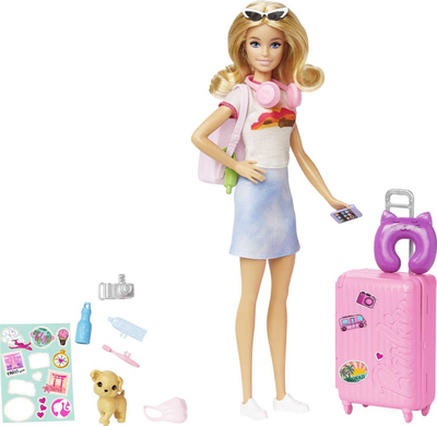 Kukull Barbie Mattel Malibu HJY18, set udhëtimi, me aksesorë, shumëngjyrëshe