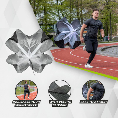 Падобран со отпор за трчање VirtuFit Pro Speed, 145 x 145 cm, со појас за половина, црн
