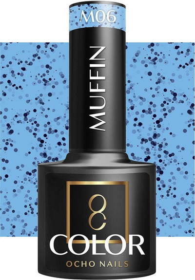 Xhel lak hibrid Ocho Nails Muffin M06, 5 g, i kaltër me grimca