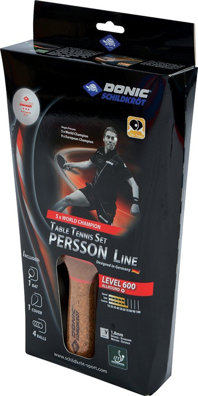 Set pingpongu Donic Schildkröt Persson 600, 1 reket, 4 topa, me çantë mbrojtëse