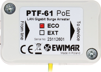 Mbrojtës rrjeti Saltek PTF-61-ECO PoE, Gigabit Ethernet, 10/100/1000 Mbps, gri