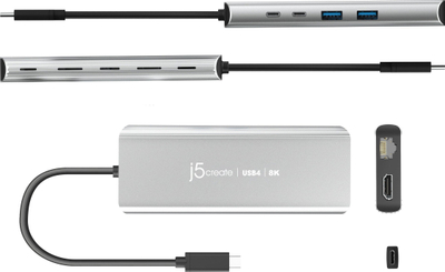Hub USB4 J5create JCD403, multiport 8K, PD 100W, gri