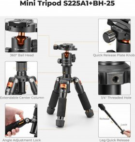 Tripod tavoline K&amp;F Concept Mini Desktop, 20.5 52cm, kokë 360°, i zi