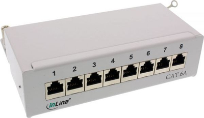 Patch panel InLine 76808I, CAT 6a, 8 porta RJ-45, gri e çelët