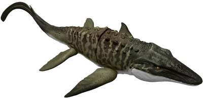 Lodër dinosauri Jurassic World Rebirth Bite N Blast Mosasaurus, 65cm, me figurë Dilophosaurus, jeshile