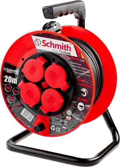 Bobinë zgjatëse Schmith Professional Line, 20 m, kabllo 3x1.5 mm, e kuqe
