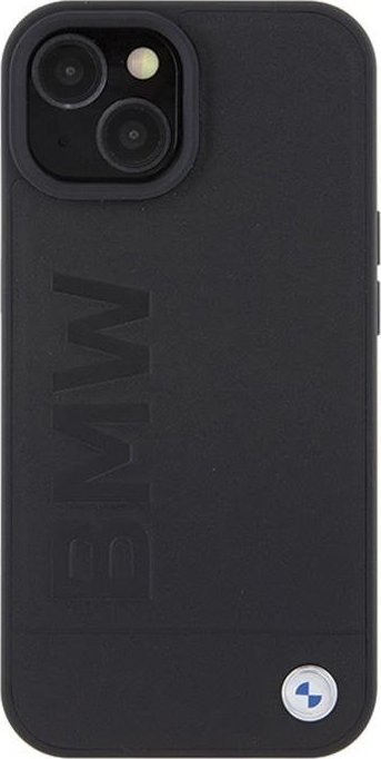 Maskë telefoni BMW Leather Hot Stamp, për iPhone 15 6.1", hardcase me lëkurë, e zezë