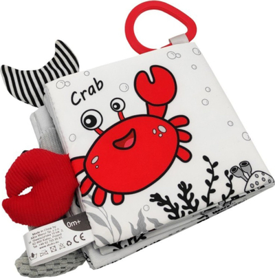 Libër sensorik për bebe Akuku Soft Sensory Book Sea, 12x12cm, me varëse, shumëngjyrësh