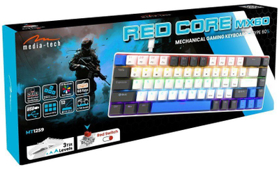 Механичка тастатура RED CORE MX60 MT1259, 60%, CHERRY MX Red, со RGB осветлување