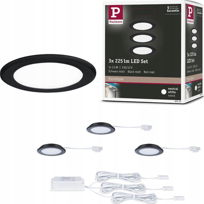 Set spote LED për mobilje Paulmann Furniture, 3x2.5W, 65mm, e zezë mat